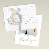 Modern Brush Photo Gold Script Wedding Thank You Postkarte
