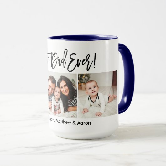 Modern Brush Script 3 Foto Bester Vater je blau Tasse (VorderseiteRechts)