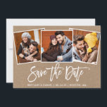 Modern Brush Script 3 Foto Collage Kraft Save The Date<br><div class="desc">Modern Brush Script Couple 3 Foto Save the Date Verlobung Ankündigung Kraft Card</div>