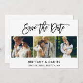 Modern Brush Script 3 Foto Save The Date (Vorne/Hinten)