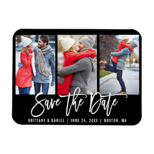 Modern Brush Script 3 Foto Save the Date blau Magnet