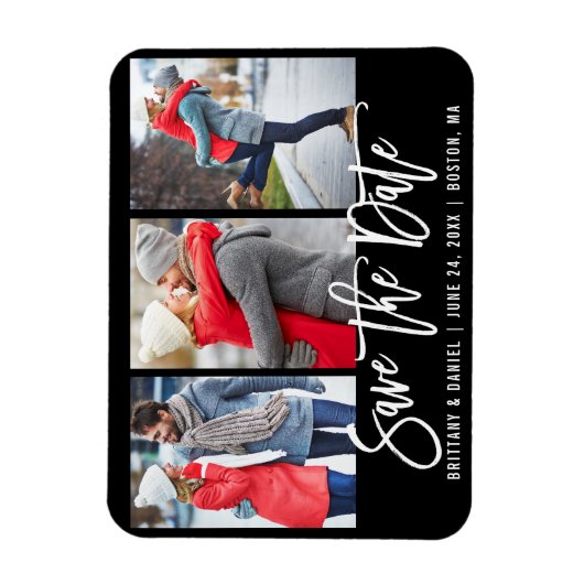 Modern Brush Script 3 Foto Save the Date blau Magnet (Vertikal)