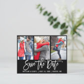 Modern Brush Script 3 Foto Save the Date blau Postkarte (Stehend Vorderseite)