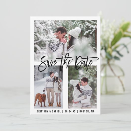 Modern Brush Script 3 Foto Save the Date Karte (Stehend Vorderseite)