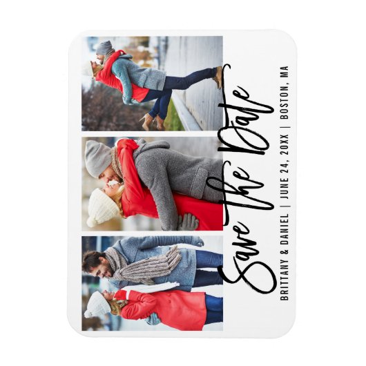 Modern Brush Script 3 Foto Save the Date Was Magnet (Vertikal)