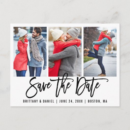 Modern Brush Script 3 Foto Save the Date Was Postkarte (Vorderseite)