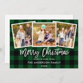 Modern Brush Script 3 Foto Weihnachten Grün Karier (Vorne/Hinten)