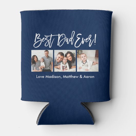 Modern Brush Script 3 Fotos Bester Vater je Blau Dosenkühler (Vorderseite)