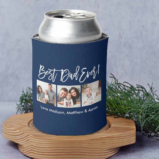 Modern Brush Script 3 Fotos Bester Vater je Blau Dosenkühler