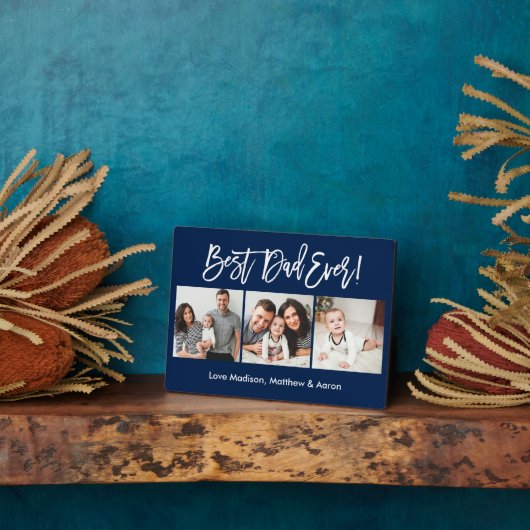 Modern Brush Script 3 Fotos Bester Vater je Blau Fotoplatte (Seite)