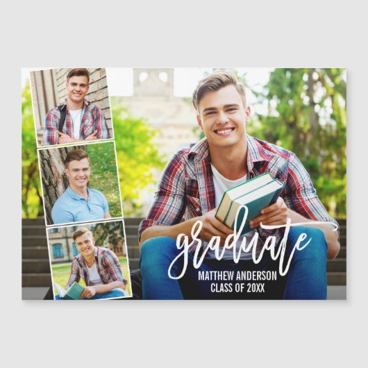 Modern Brush Script 4 Foto Abschluss Magnet Card (Vorderseite)