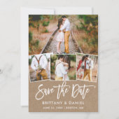 Modern Brush Script 4 Foto Collage Kraft Save The Date (Vorderseite)