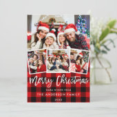 Modern Brush Script 4 Foto Weihnachten Kariert Rot (Stehend Vorderseite)