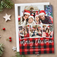 Modern Brush Script 4 Foto Weihnachten Kariert Rot
