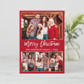 Modern Brush Script 4 Fotos Frohe Weihnachten Rot (Stehend Vorderseite)
