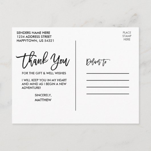 Modern Brush Script Abschluss 4 Foto Vielen Dank Postkarte (Rückseite)