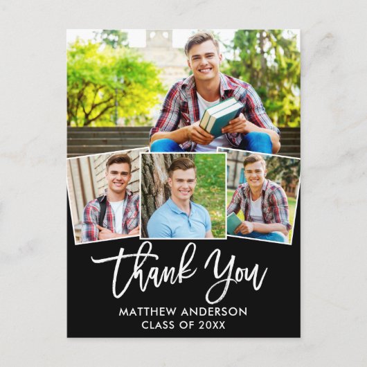 Modern Brush Script Abschluss 4 Foto Vielen Dank Postkarte (Vorderseite)