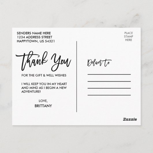 Modern Brush Script Abschluss Liebe Dank Postkarte (Rückseite)