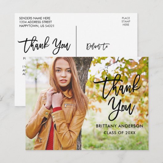 Modern Brush Script Abschluss Vielen Dank B Postkarte (Vorne/Hinten)