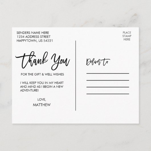 Modern Brush Script Abschluss Vielen Dank Blake Postkarte (Rückseite)