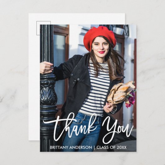 Modern Brush Script Abschluss Vielen Dank Postkarte (Vorne/Hinten)