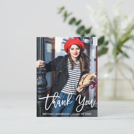 Modern Brush Script Abschluss Vielen Dank W Postkarte (Stehend Vorderseite)