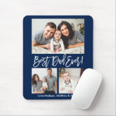 Modern Brush Script Bester Vater für 3 Fotos Blau Mousepad (Mit Mouse)