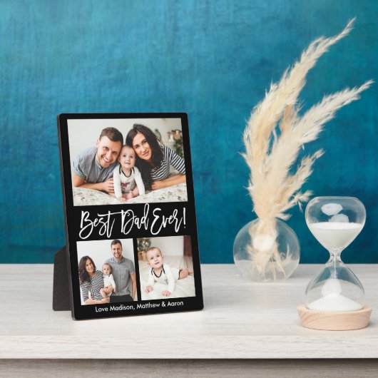 Modern Brush Script Bester Vater für 3 Fotos Fotoplatte (Seite)