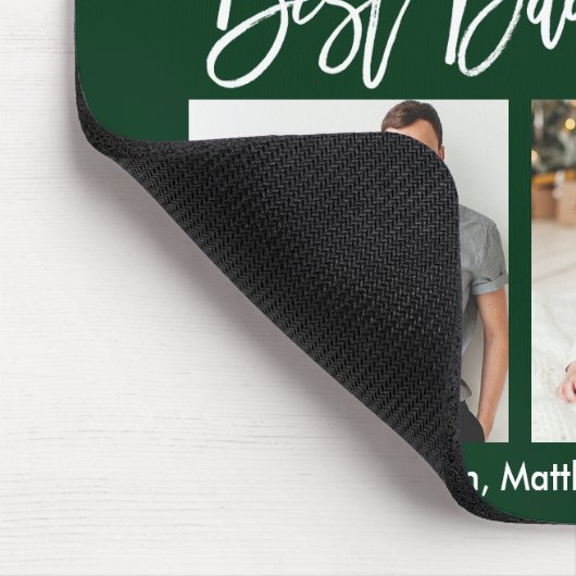 Modern Brush Script Bester Vater für 3 Fotos Grün Mousepad (Ecke)