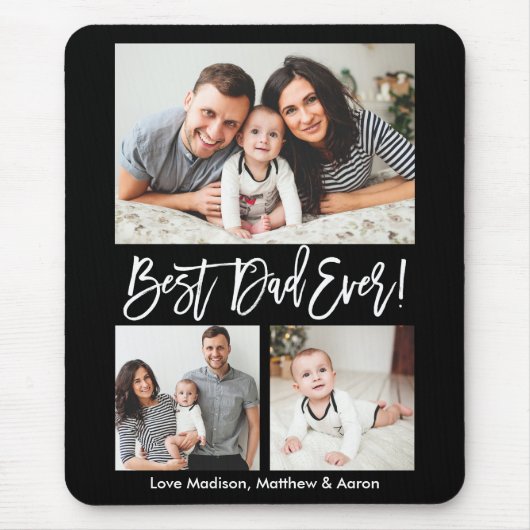 Modern Brush Script Bester Vater für 3 Fotos Mousepad (Vorne)
