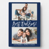 Modern Brush Script Bester Vater je 2 Foto Blau Fotoplatte (Vorderseite)