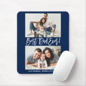 Modern Brush Script Bester Vater je 2 Foto Blau Mousepad (Mit Mouse)