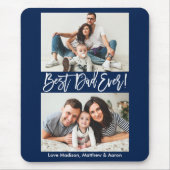 Modern Brush Script Bester Vater je 2 Foto Blau Mousepad (Vorne)