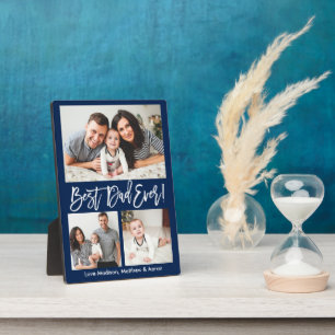 Modern Brush Script Bester Vater je 3 Foto Blau Fotoplatte
