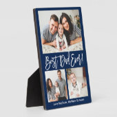 Modern Brush Script Bester Vater je 3 Foto Blau Fotoplatte (Seite)