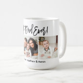 Modern Brush Script Bester Vater je 3 Foto Kaffeetasse (VorderseiteRechts)