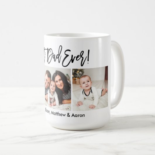 Modern Brush Script Bester Vater je 3 Foto Kaffeetasse (VorderseiteRechts)
