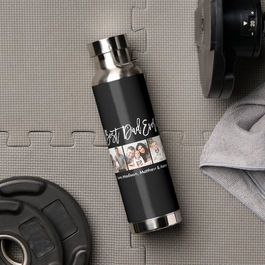 Modern Brush Script Bester Vater je 3 Foto Trinkflasche (Fitnessstudio)