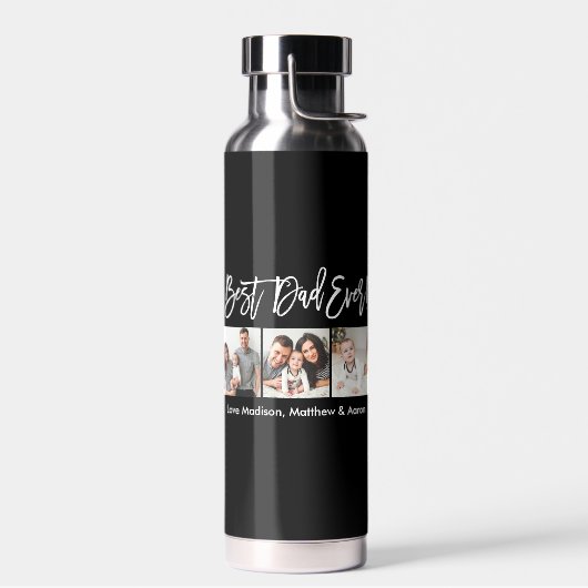 Modern Brush Script Bester Vater je 3 Foto Trinkflasche (Links)