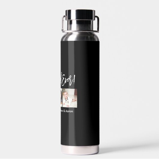 Modern Brush Script Bester Vater je 3 Foto Trinkflasche (Rückseite)