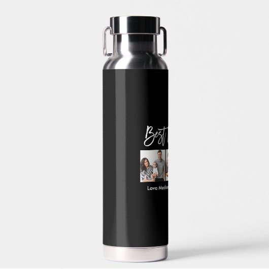 Modern Brush Script Bester Vater je 3 Foto Trinkflasche (Vorne)