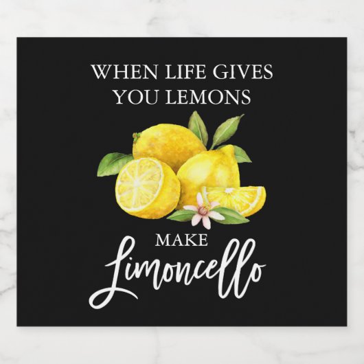Modern Brush Script Black Limoncellon Lemons Alkoholflaschenetikett (Einzelnes Label)