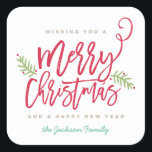 Modern Brush Script Bright Christmas Quadratischer Aufkleber<br><div class="desc">Machen Sie eine atemberaubende Aussage in dieser Urlaubssaison mit diesem stilvollen Urlaubsaufkleber mit "Frohe Weihnachten" in einem Bürstenskript-Schriftart. Für weitere Stücke in diesem Design kaufen Sie unseren Online-Shop!</div>