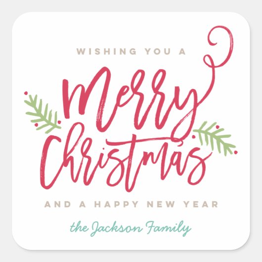 Modern Brush Script Bright Christmas Quadratischer Aufkleber (Vorderseite)