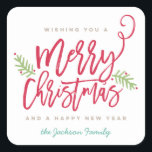 Modern Brush Script Bright Christmas Quadratischer Aufkleber<br><div class="desc">Machen Sie eine atemberaubende Aussage in dieser Urlaubssaison mit diesem stilvollen Urlaubsaufkleber mit "Frohe Weihnachten" in einem Bürstenskript-Schriftart. Für weitere Stücke in diesem Design kaufen Sie unseren Online-Shop!</div>