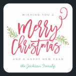 Modern Brush Script Bright Christmas Quadratischer Aufkleber<br><div class="desc">Machen Sie eine atemberaubende Aussage in dieser Urlaubssaison mit diesem stilvollen Urlaubsaufkleber mit "Frohe Weihnachten" in einem Bürstenskript-Schriftart. Für weitere Stücke in diesem Design kaufen Sie unseren Online-Shop!</div>