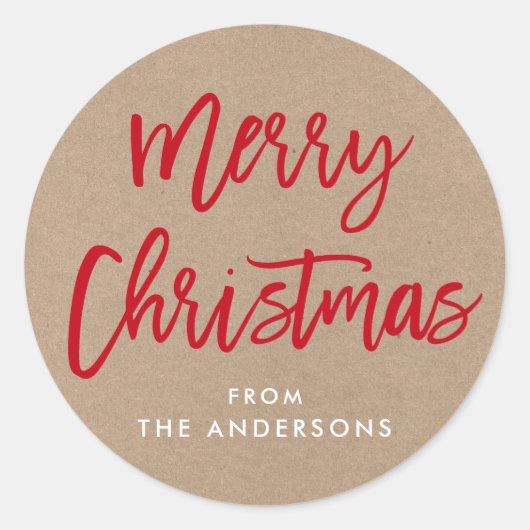 Modern Brush Script Christmas Kraft-Geschenkstift Runder Aufkleber (Vorderseite)