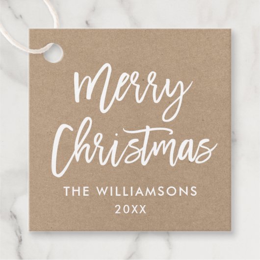 Modern Brush Script Christmas Kraft Square Geschenkanhänger (Vorderseite)