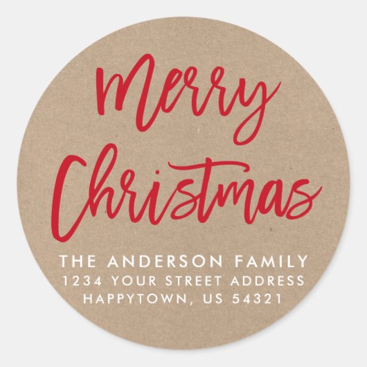 Modern Brush Script Christmas Kraft Umschlag Aufkl Runder Aufkleber (Vorderseite)