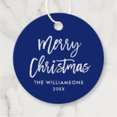 Modern Brush Script Christmas Star Blue Geschenkanhänger (Vorderseite)